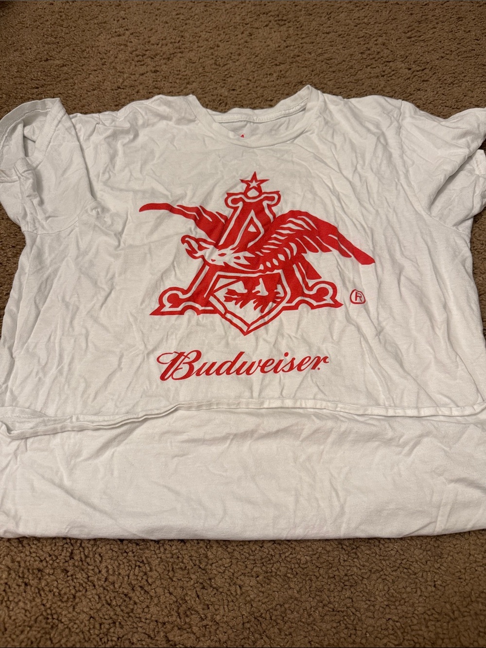 Budweiser White T-Shirt with Red Eagle Crest